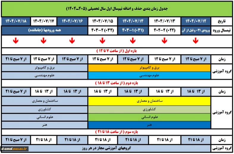 جدول زمانبندی حذف و اضافه
